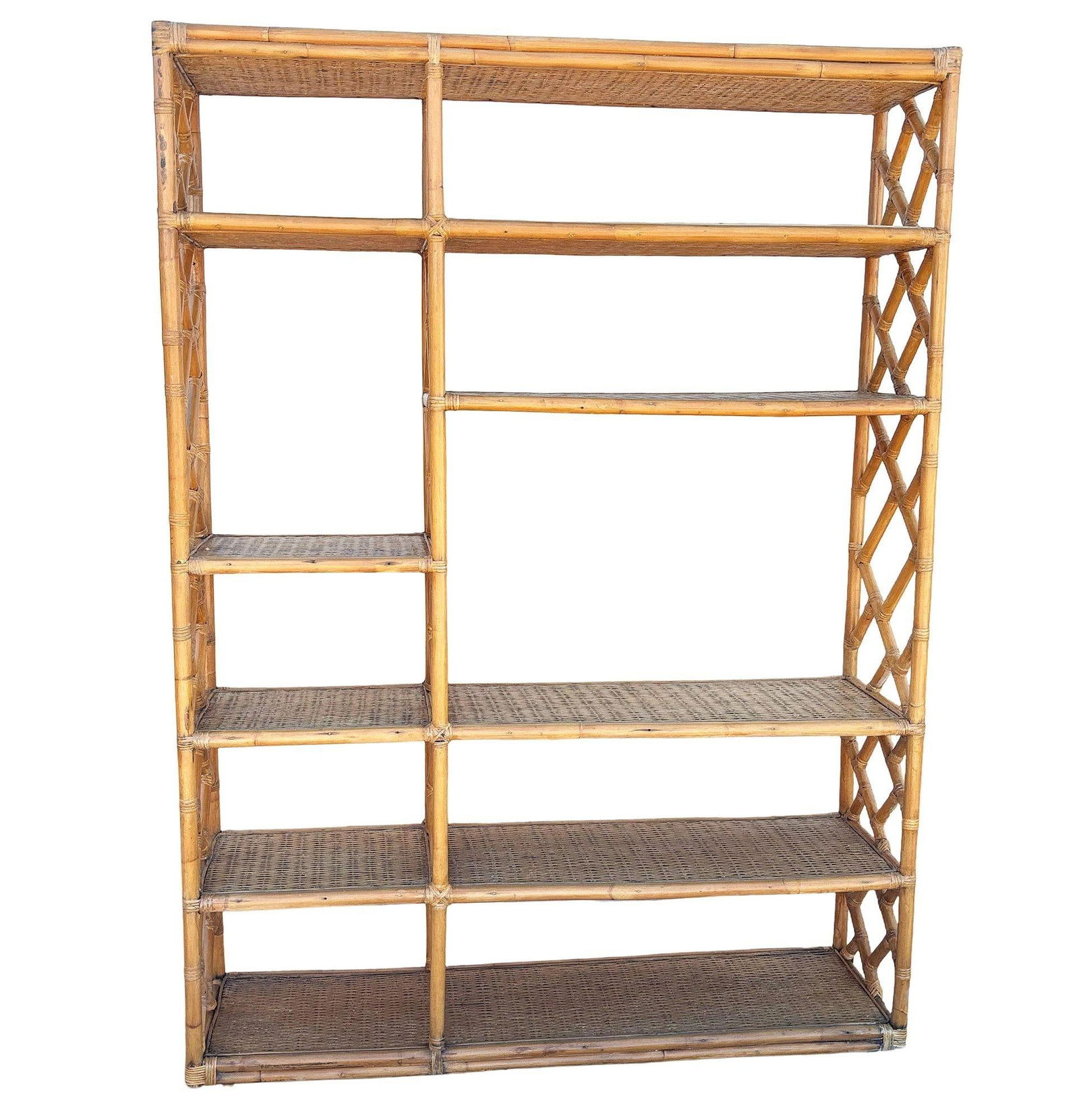 Restored Mid-century Rattan Ten-Tier Display Shelf Wall Etagere Unit w/ Cabinet - 8