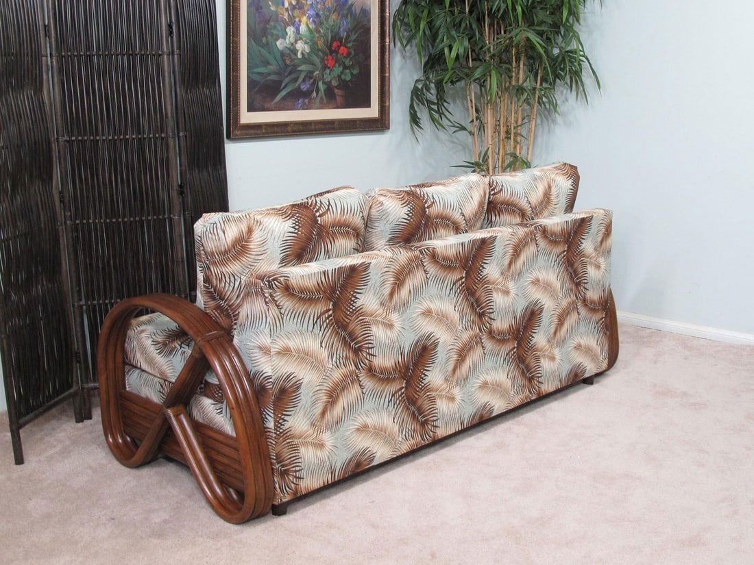 Modernist 3-Strand 3/4 Pretzel "Kauai" 3 Seat Rattan Sofa Sleeper Bed - 10
