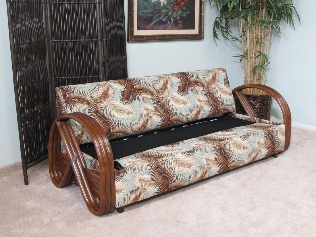 Modernist 3-Strand 3/4 Pretzel "Kauai" 3 Seat Rattan Sofa Sleeper Bed - 14
