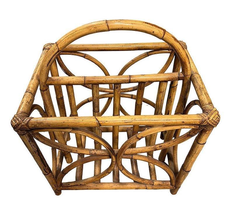 Mid-century Rattan "Butterfly" Magazine Rack with Handle - 16