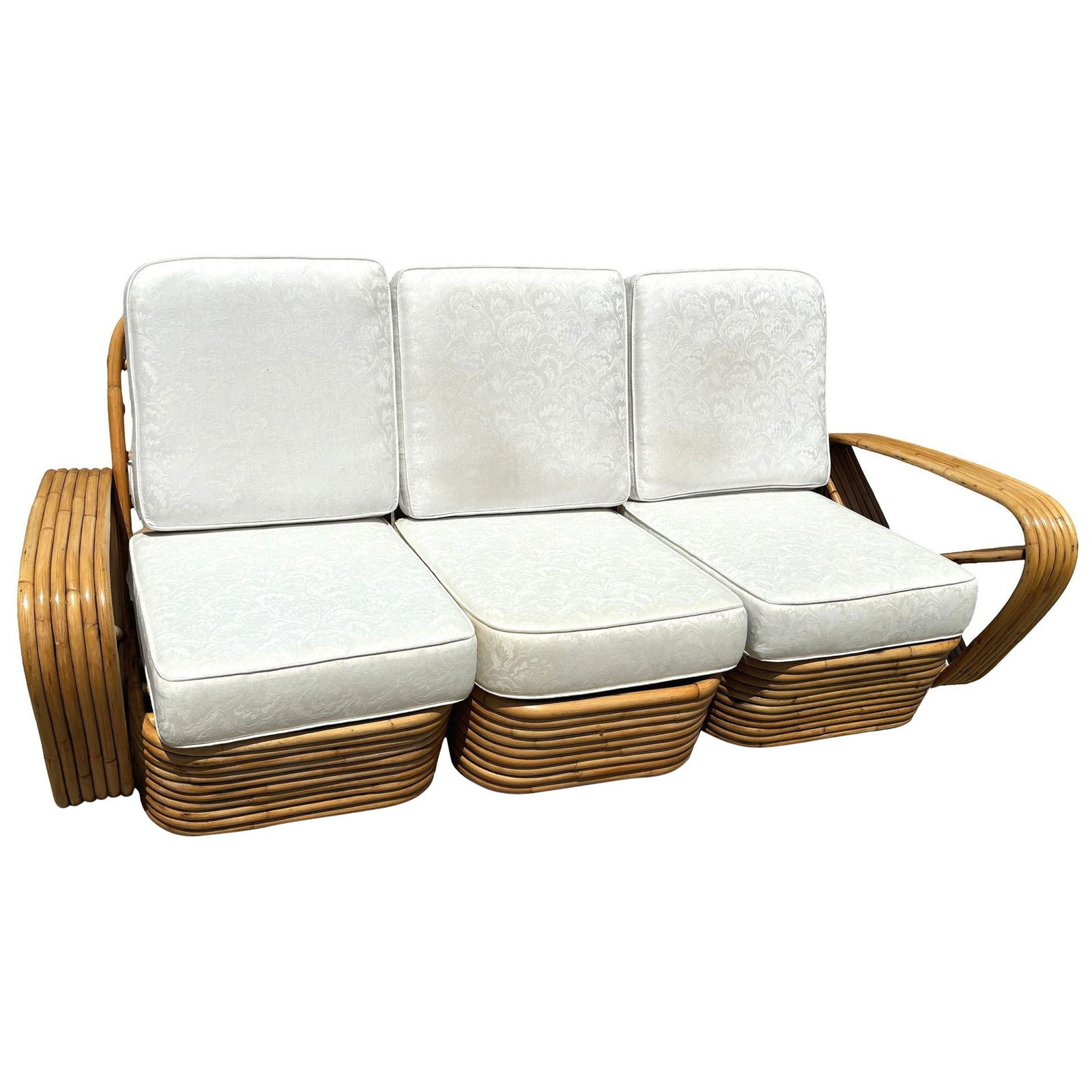 Restored Frankl Style Rattan Six-Strand Square Pretzel 3-Seater Sectional Sofa - 6
