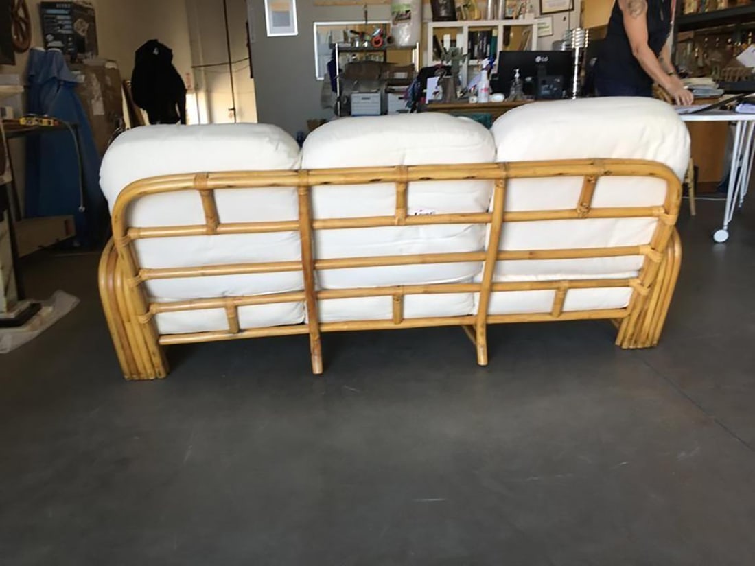 Restored Quad Pole "R" Arm 3 Seat Rattan Sofa - 13