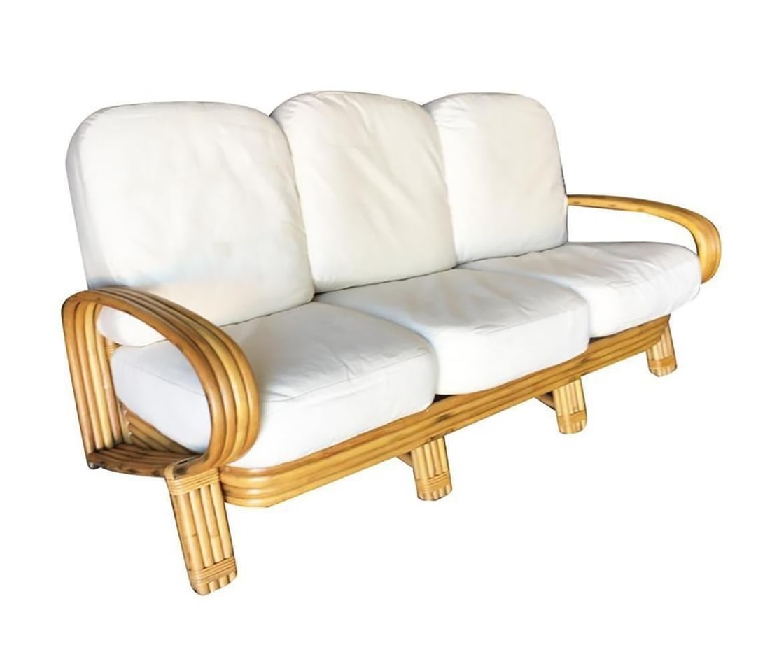 Restored Quad Pole "R" Arm 3 Seat Rattan Sofa - 15