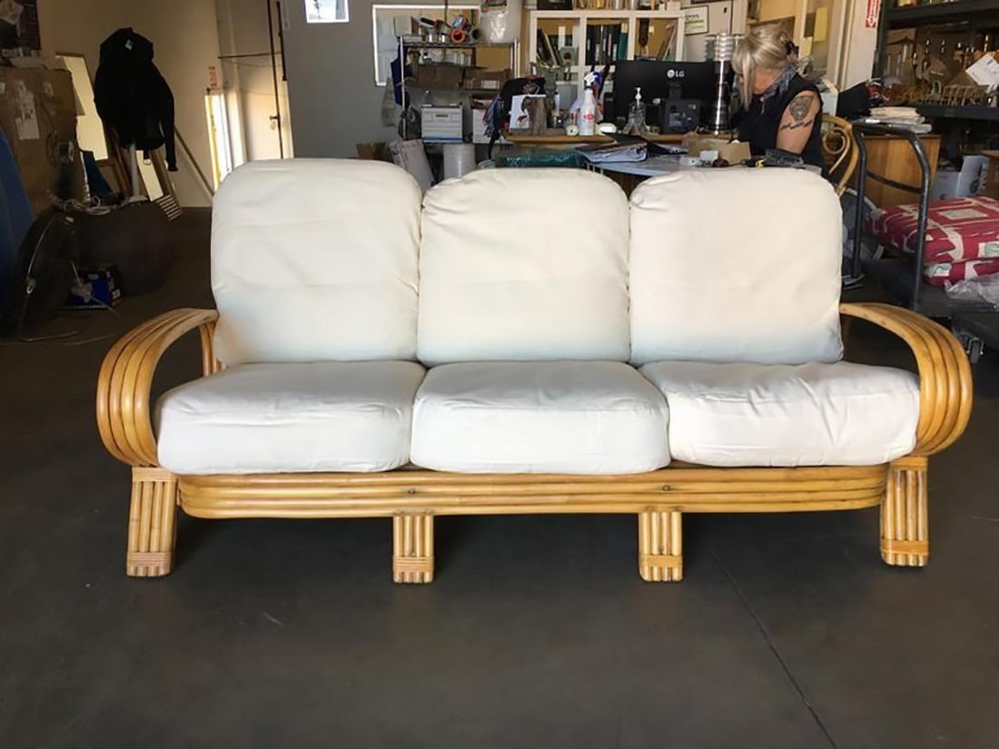 Restored Quad Pole "R" Arm 3 Seat Rattan Sofa - 18