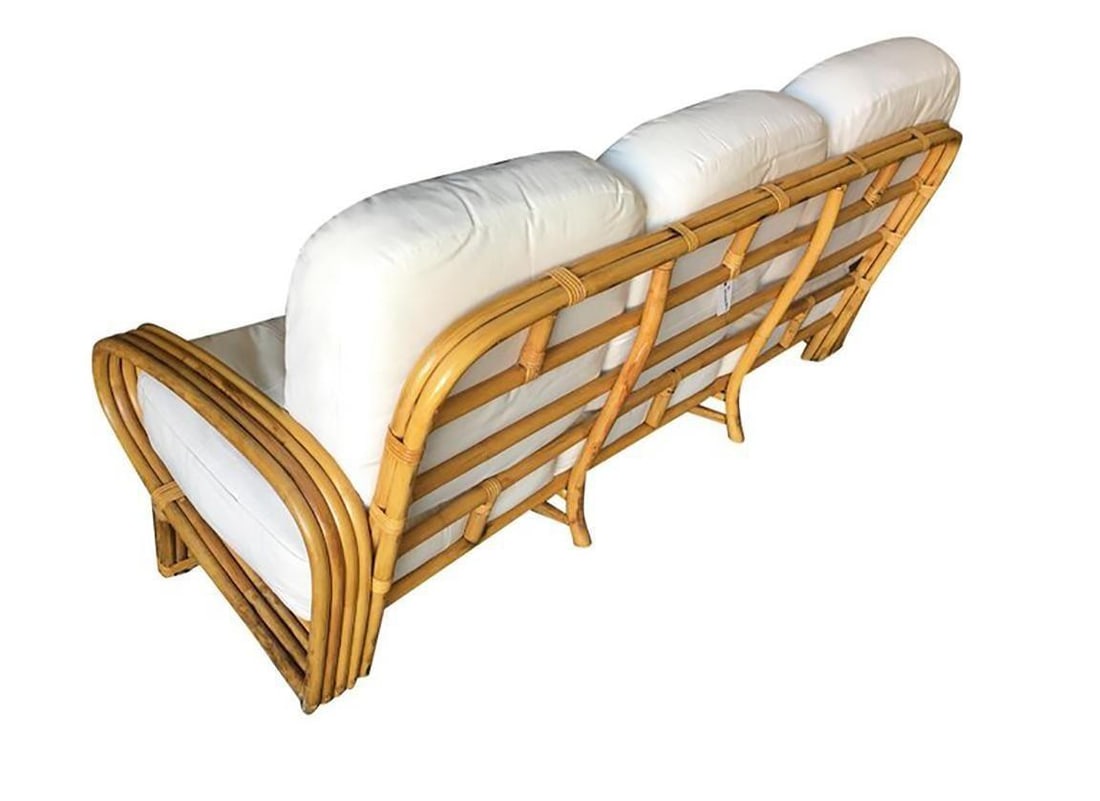 Restored Quad Pole "R" Arm 3 Seat Rattan Sofa - 3