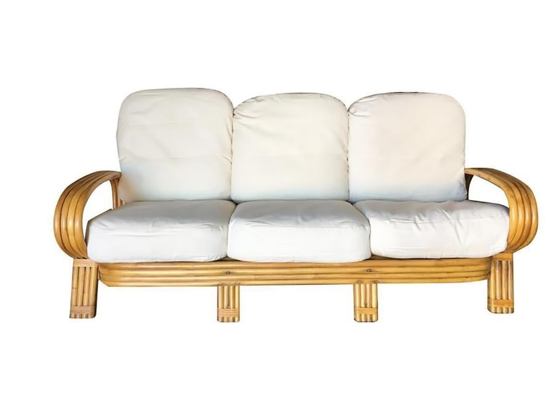 Restored Quad Pole "R" Arm 3 Seat Rattan Sofa - 8