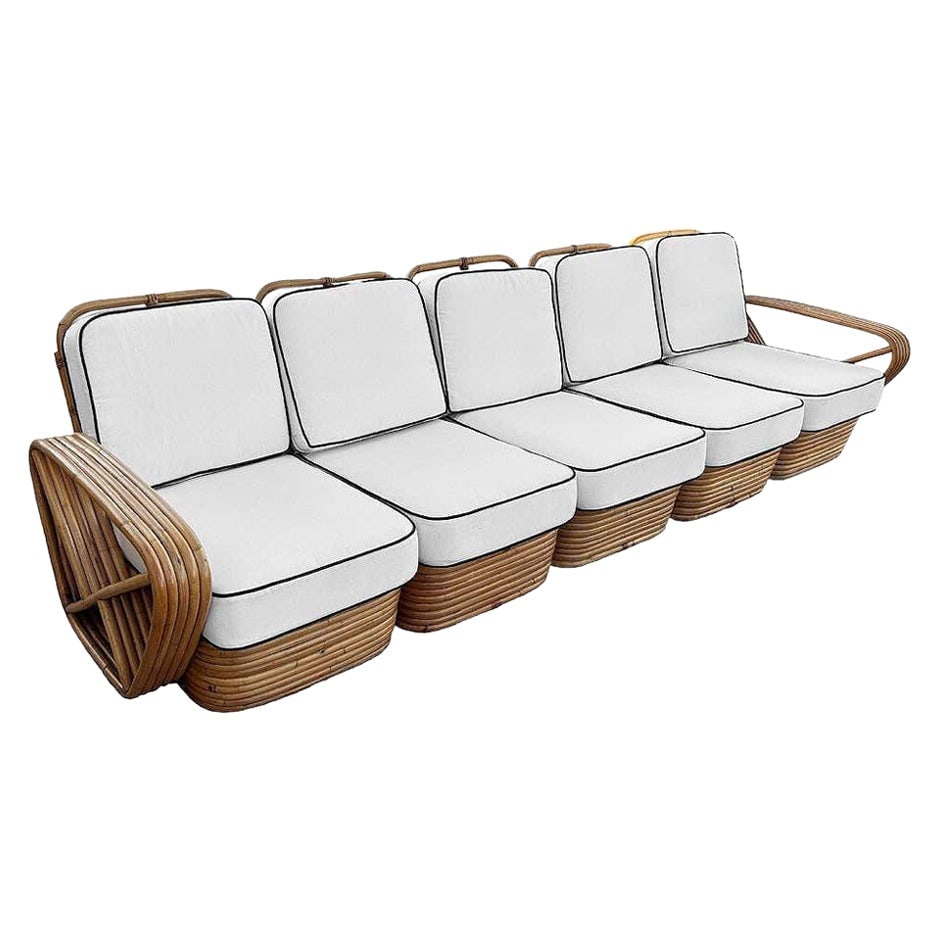 Restored Paul T Frankl Style Rattan 5-Strand Square Pretzel 5-Seat Sectional - 7