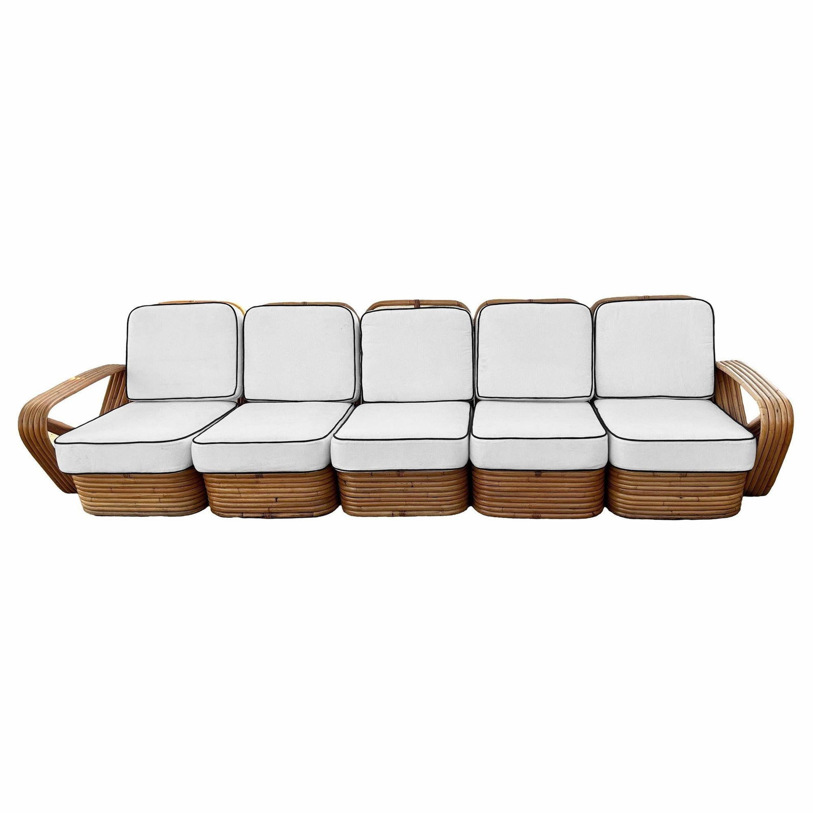 Restored Paul T Frankl Style Rattan 5-Strand Square Pretzel 5-Seat Sectional - 8