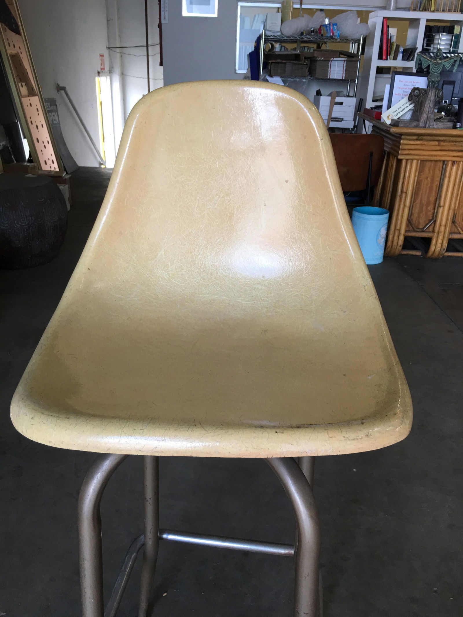 Midcentury Fiberglass Shell Swivel Bar Stool, Pair - 14