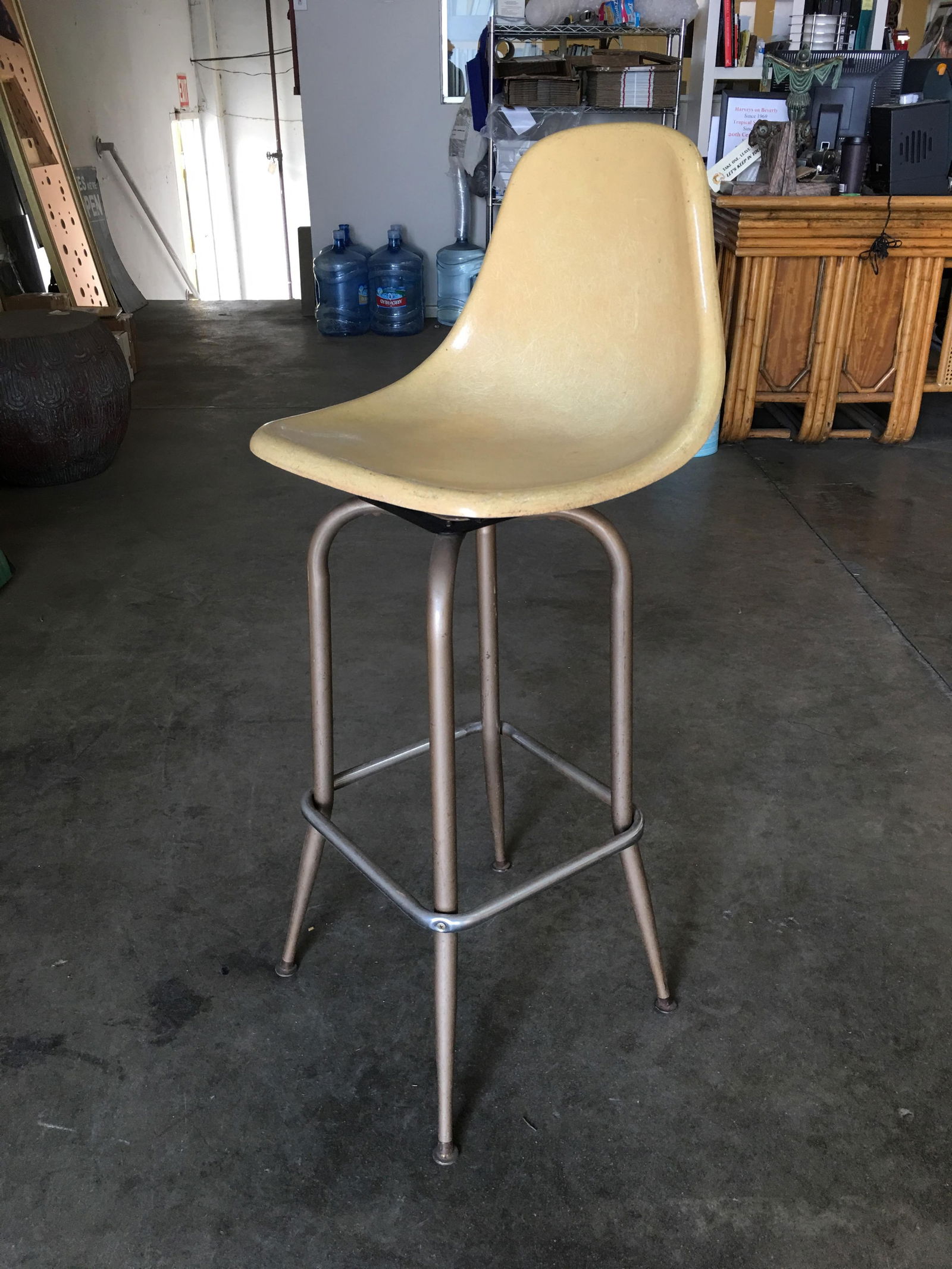 Midcentury Fiberglass Shell Swivel Bar Stool, Pair - 18