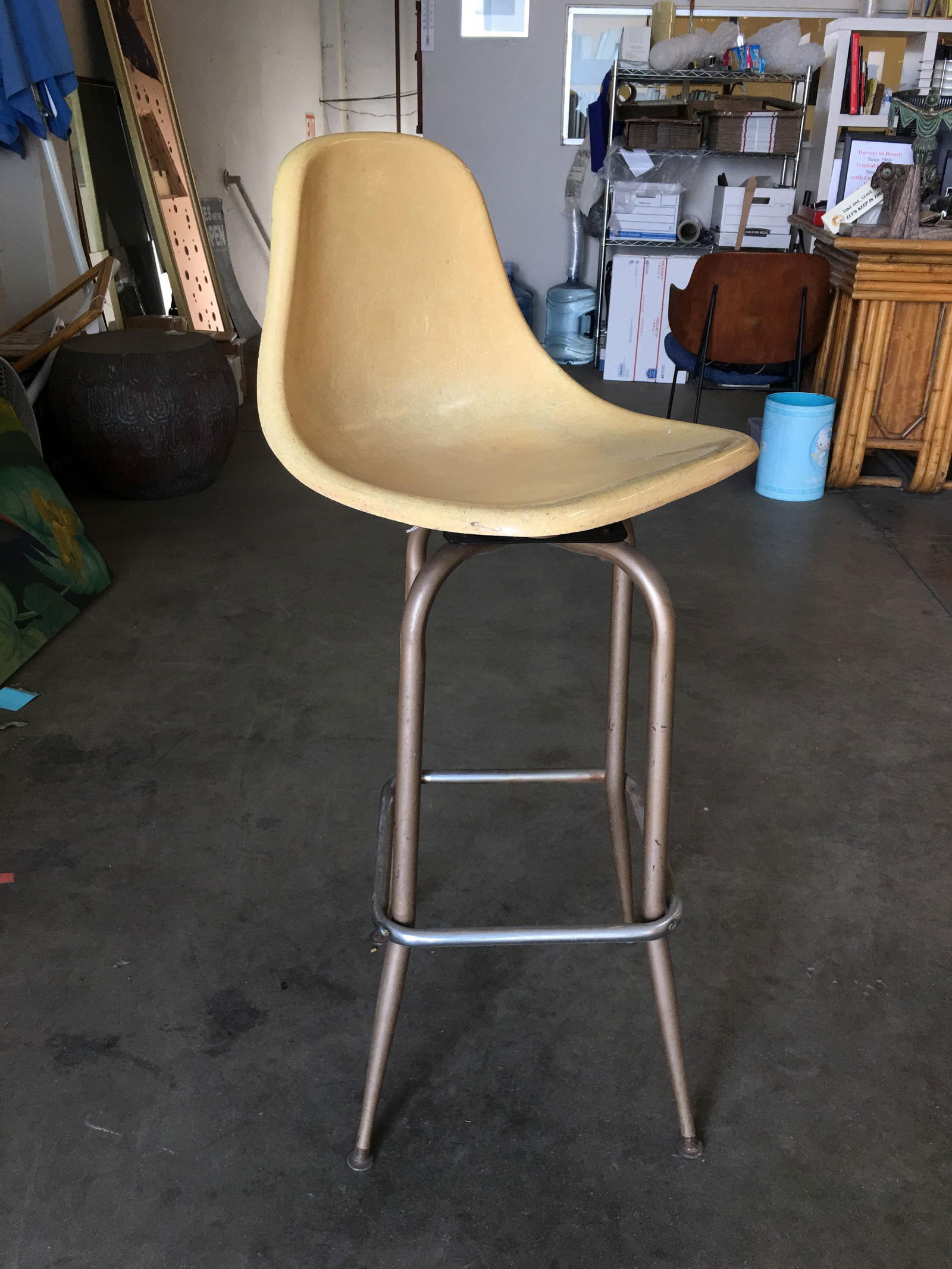 Midcentury Fiberglass Shell Swivel Bar Stool, Pair - 19