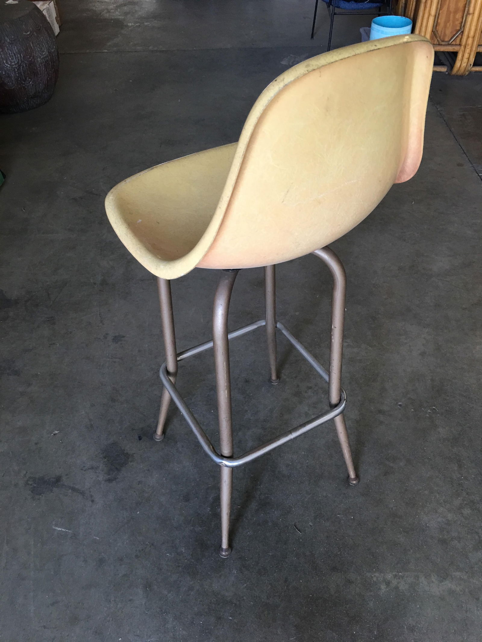 Midcentury Fiberglass Shell Swivel Bar Stool, Pair - 4