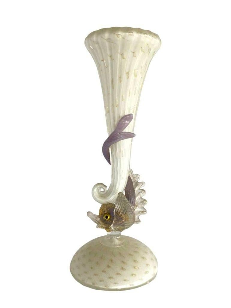 Mid-Century Venetian Murano Glass Dolphin Vase By Salviati - 8