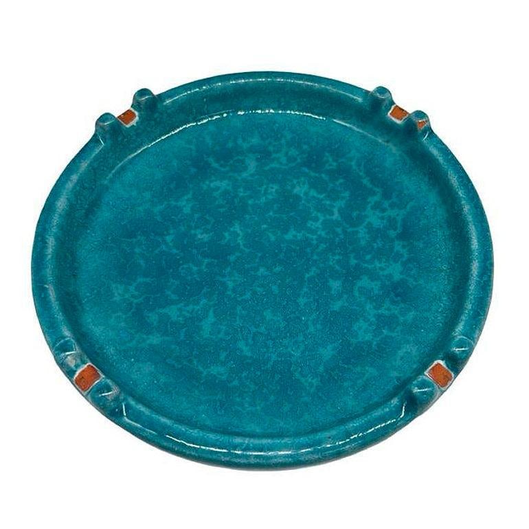 Large Mid-Century Aldo Londi Style Itailian Turqoise Glazed Pottery Ashtray - 3