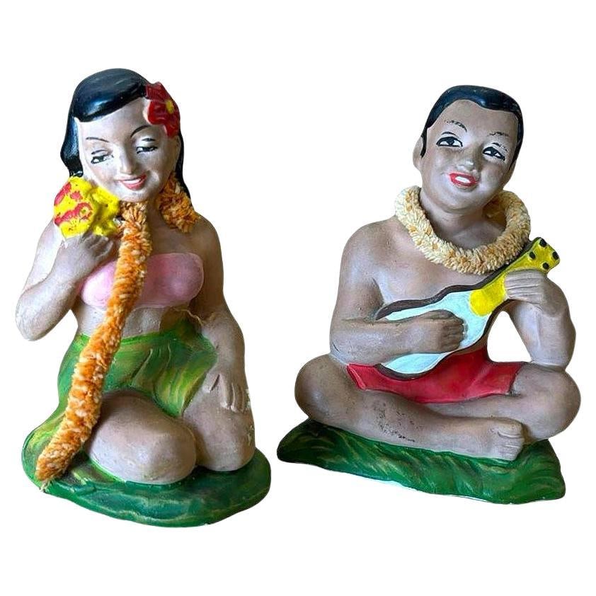 Pair of Hand Painted Ceramic Hula Girl & Ukele Boy Souvenir Figurines - 7