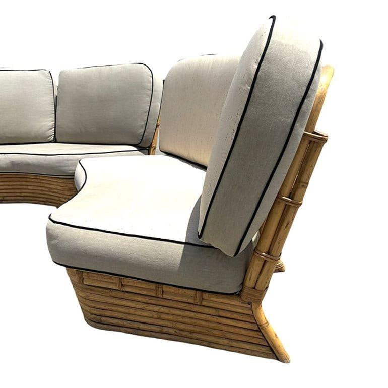 Restored 4 Person Curved Stacked Rattan Sectional Sofa - 19