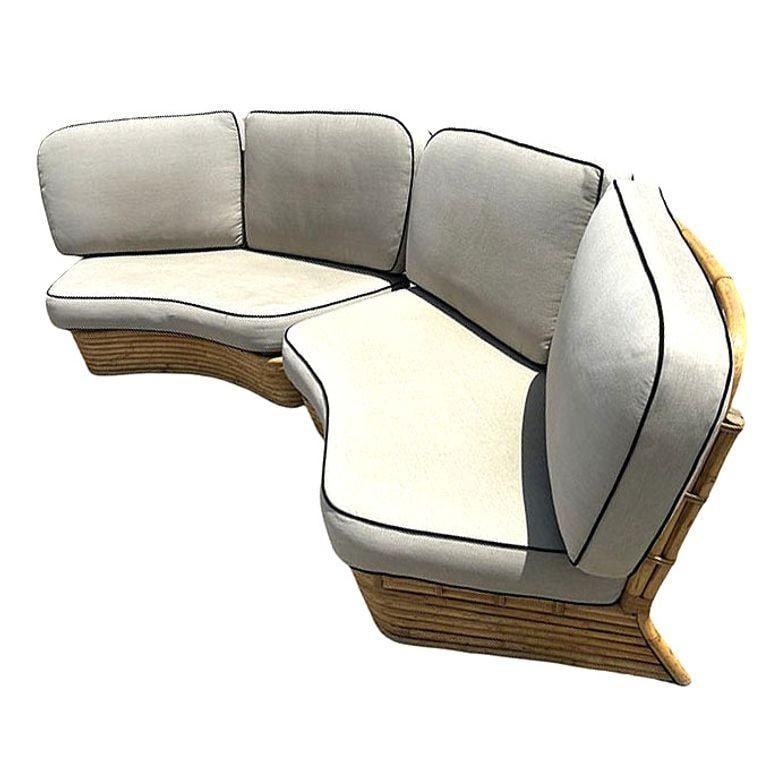 Restored 4 Person Curved Stacked Rattan Sectional Sofa - 8
