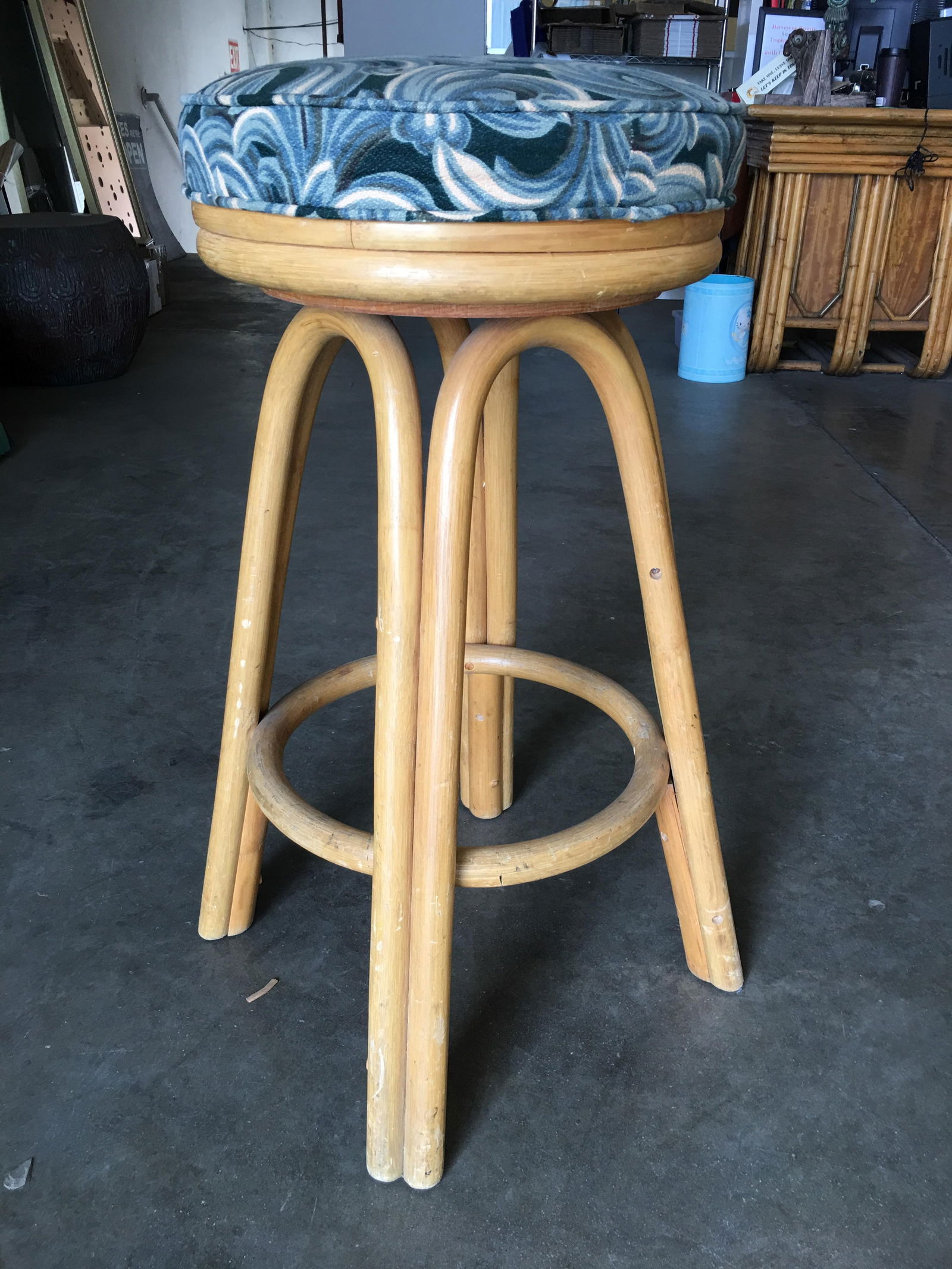 Restored Single Stand Arched Rattan Bar Stool - 4