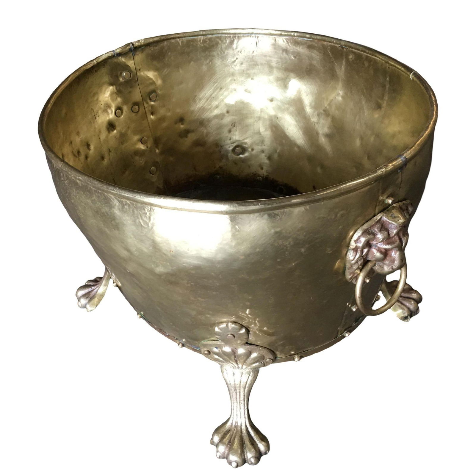 Art Nouveau Brass Fireplace Tool Set, Screen, Andiron, and Log Bucket Set - 5