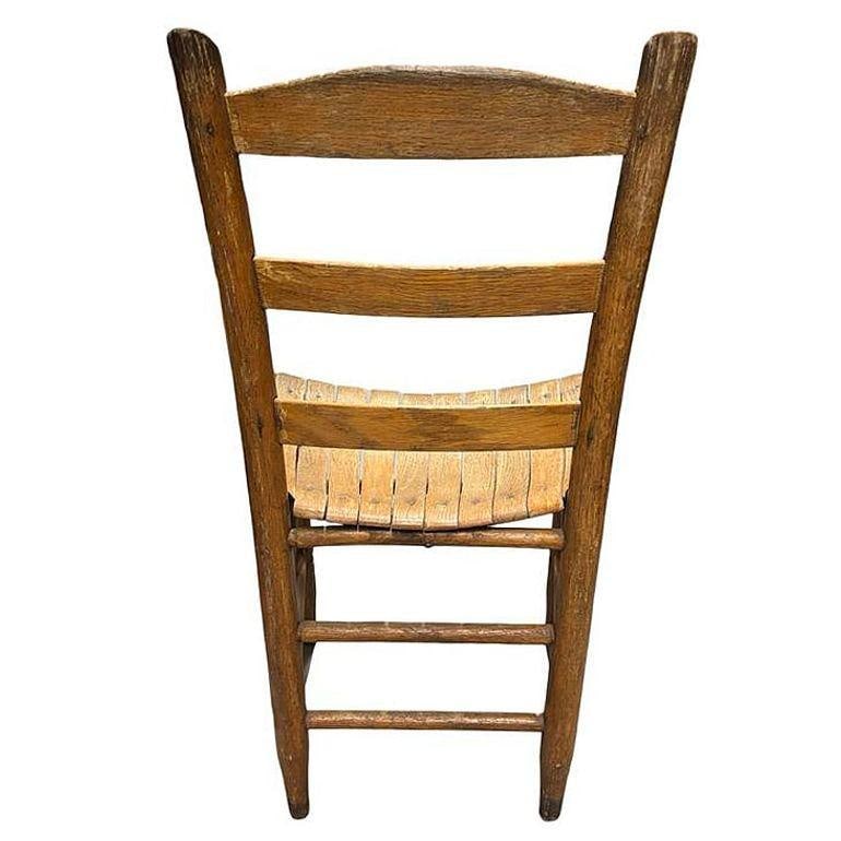 Antique Weathered Ladder Back Slat Seat Wooden Side Chair - 10