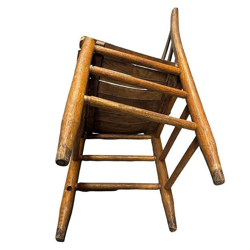 Antique Weathered Ladder Back Slat Seat Wooden Side Chair - 13