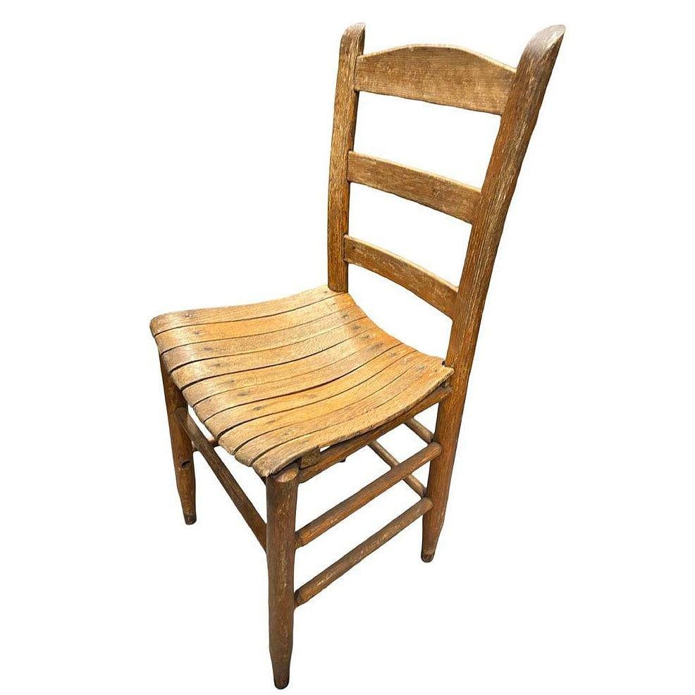 Antique Weathered Ladder Back Slat Seat Wooden Side Chair - 17