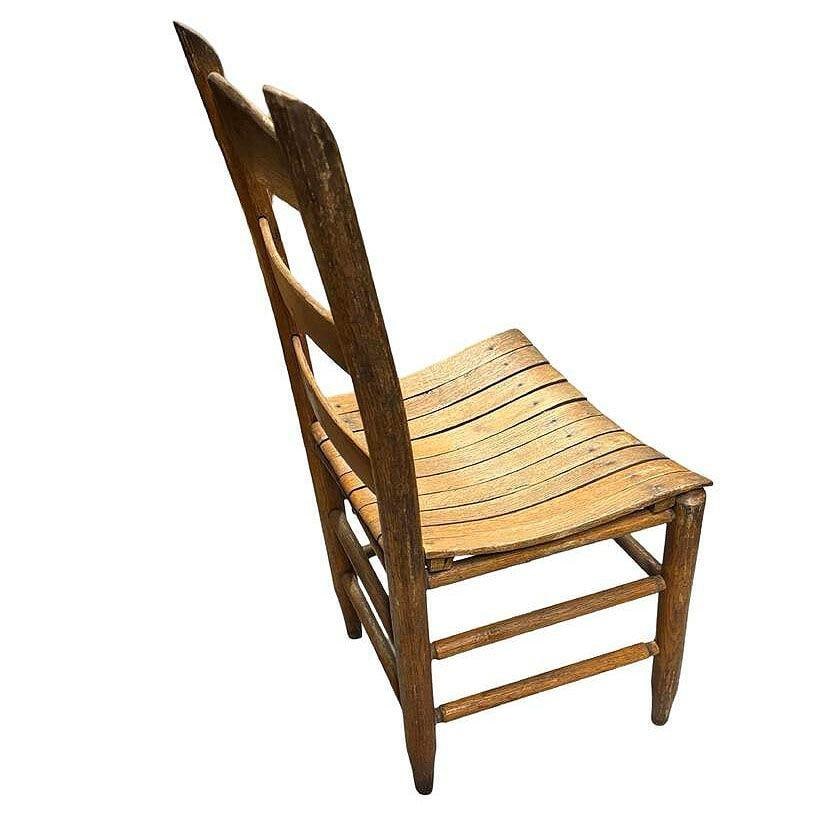 Antique Weathered Ladder Back Slat Seat Wooden Side Chair - 4