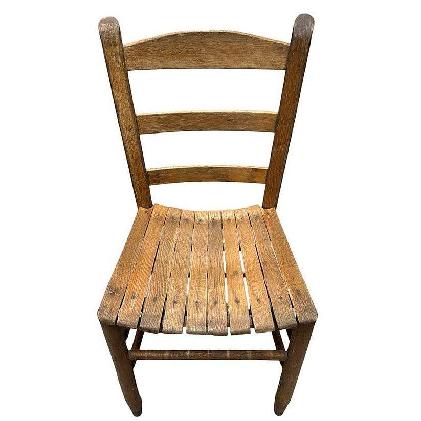 Antique Weathered Ladder Back Slat Seat Wooden Side Chair - 8