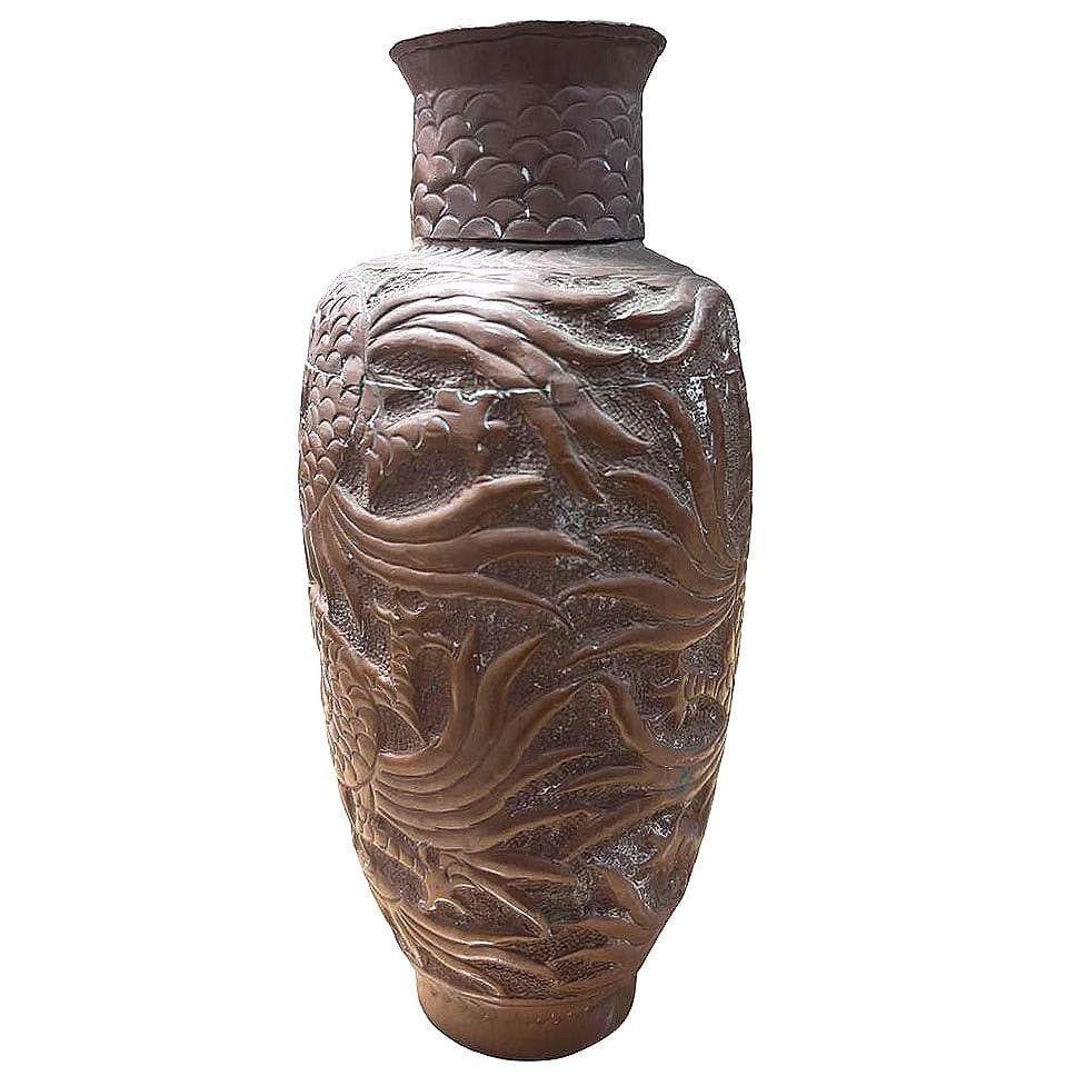Heavy Cast Art Deco Copper Chinese Dragon Vase - 3