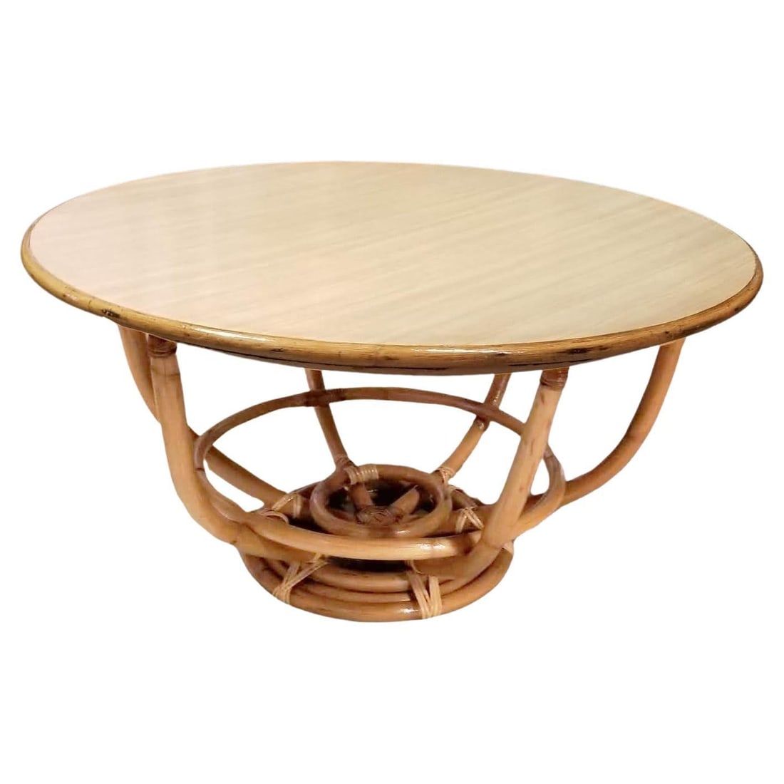 Restored Rattan Round Accent Coffee Table, Unique Size (1 of 6)