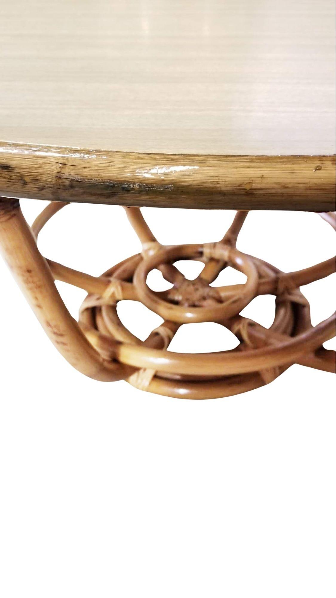 Restored Rattan Round Accent Coffee Table, Unique Size - 6