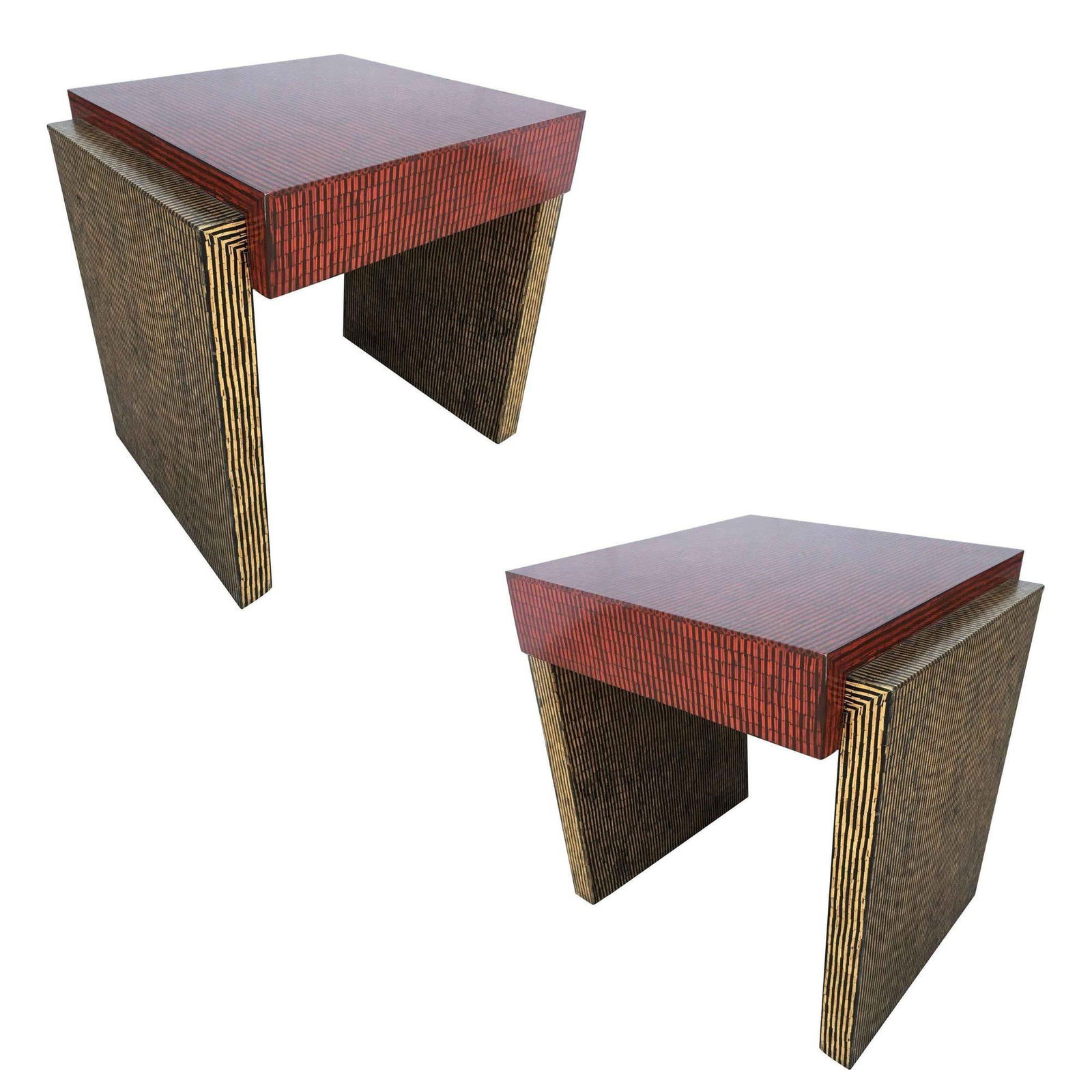 Two-Tone Cubist Style Side Table and Coffee Table Set - Set of 3 - 3