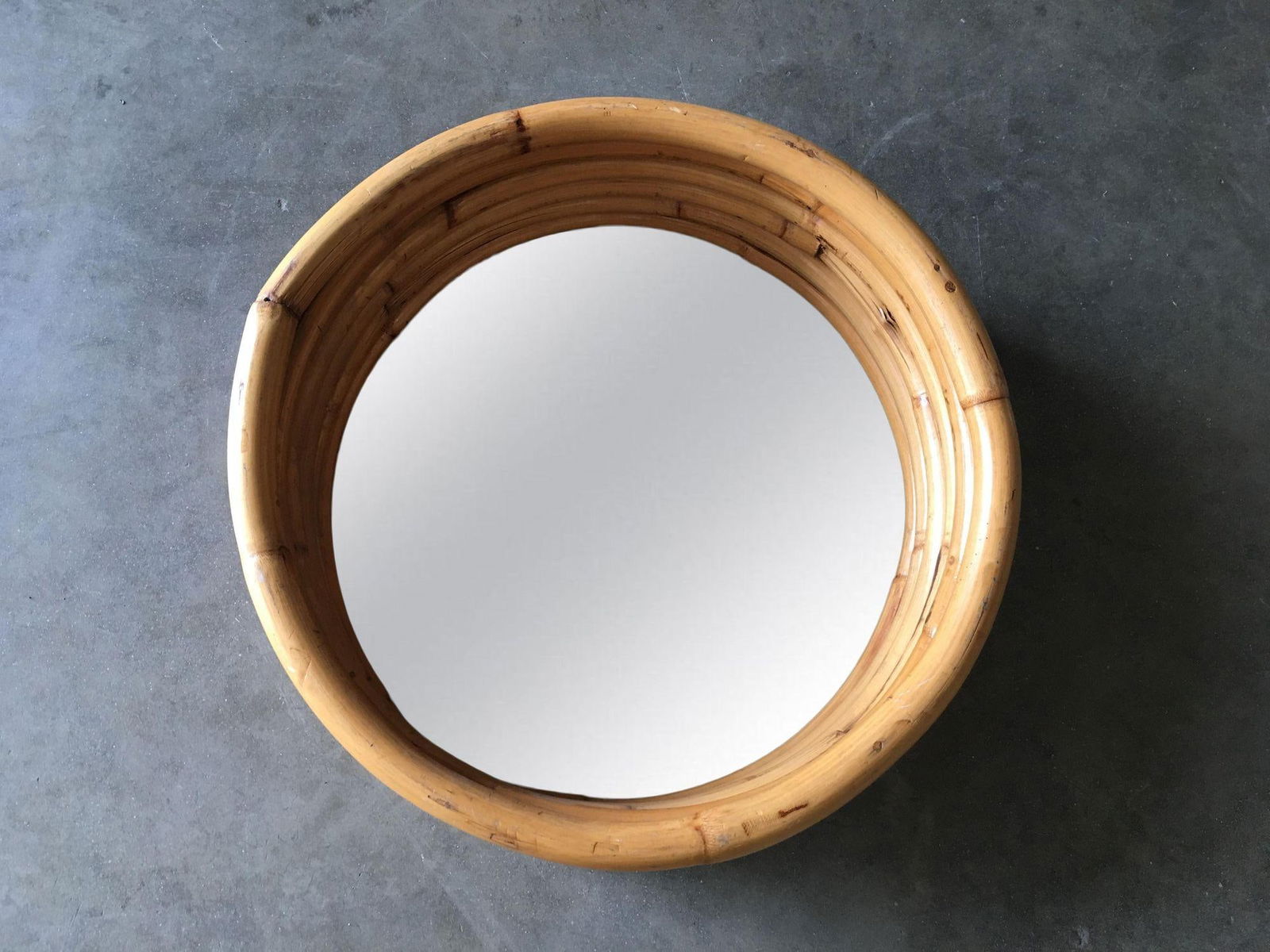 Restored Six-Strand Round 21" Porthole Wall Rattan Mirror - 11