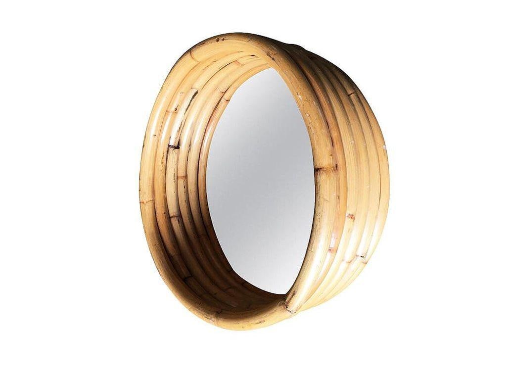 Restored Six-Strand Round 21" Porthole Wall Rattan Mirror - 15
