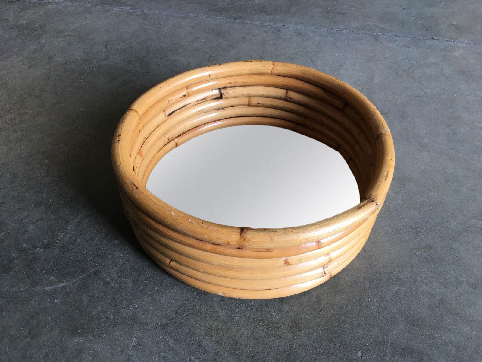 Restored Six-Strand Round 21" Porthole Wall Rattan Mirror - 16