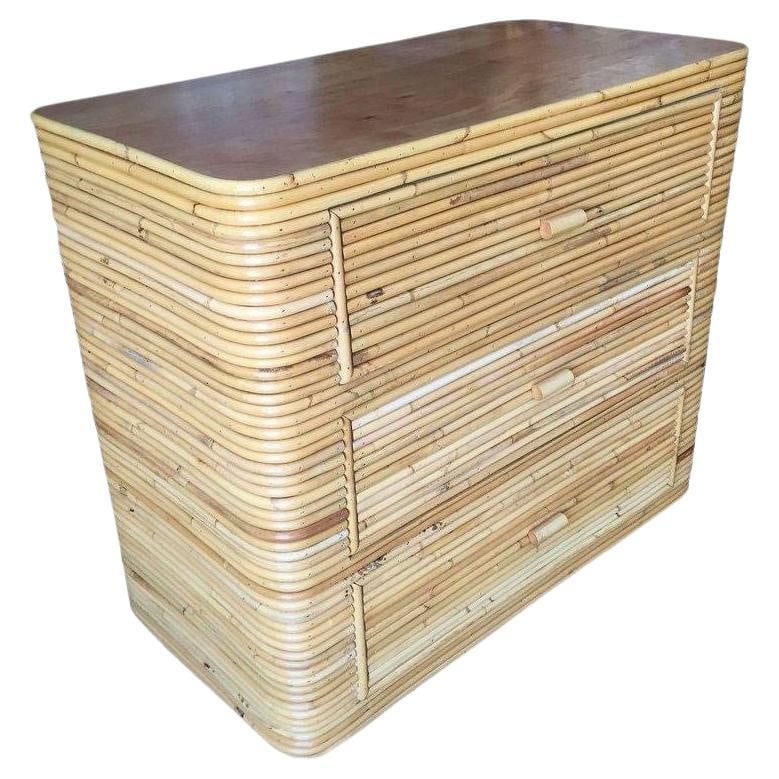 Restored Stacked Stcik Reed Rattan Lowboy Dresser With Mahogany Top - 13