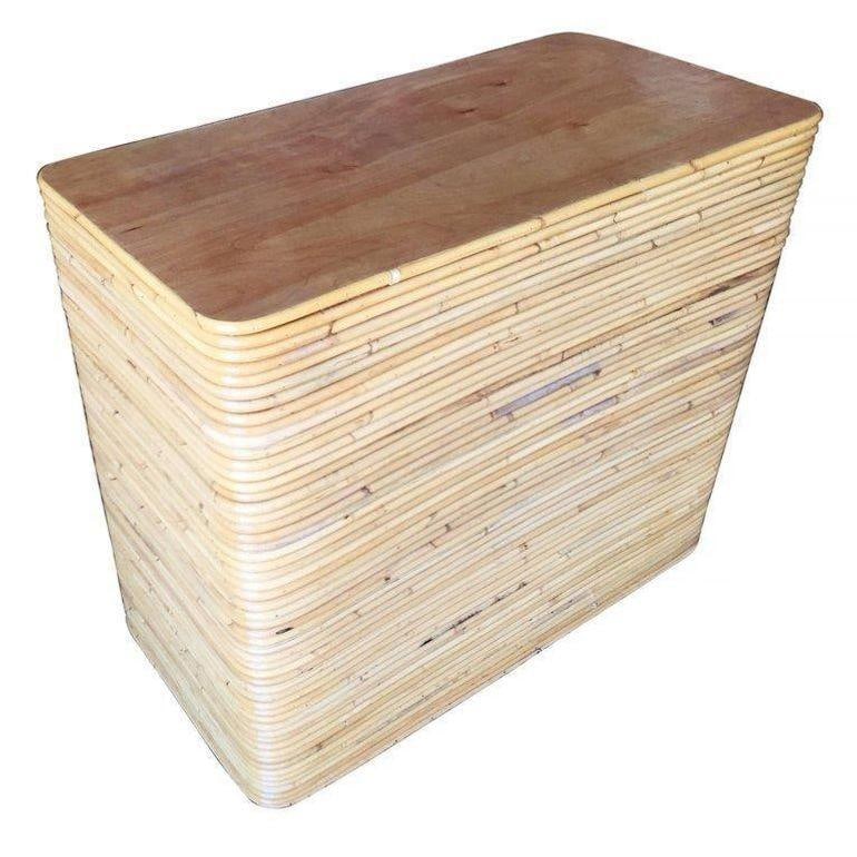 Restored Stacked Stcik Reed Rattan Lowboy Dresser With Mahogany Top - 2