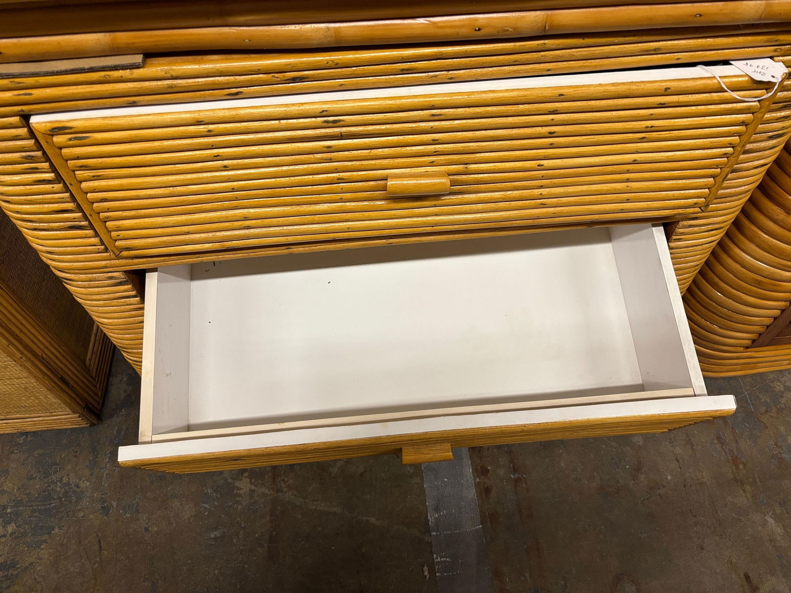 Restored Stacked Stcik Reed Rattan Lowboy Dresser With Mahogany Top - 5