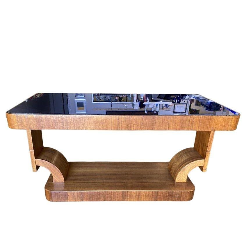 Gilbert Rohde Style Art Deco Mahogany Coffee Table w/ Cobalt Glass Top - 16