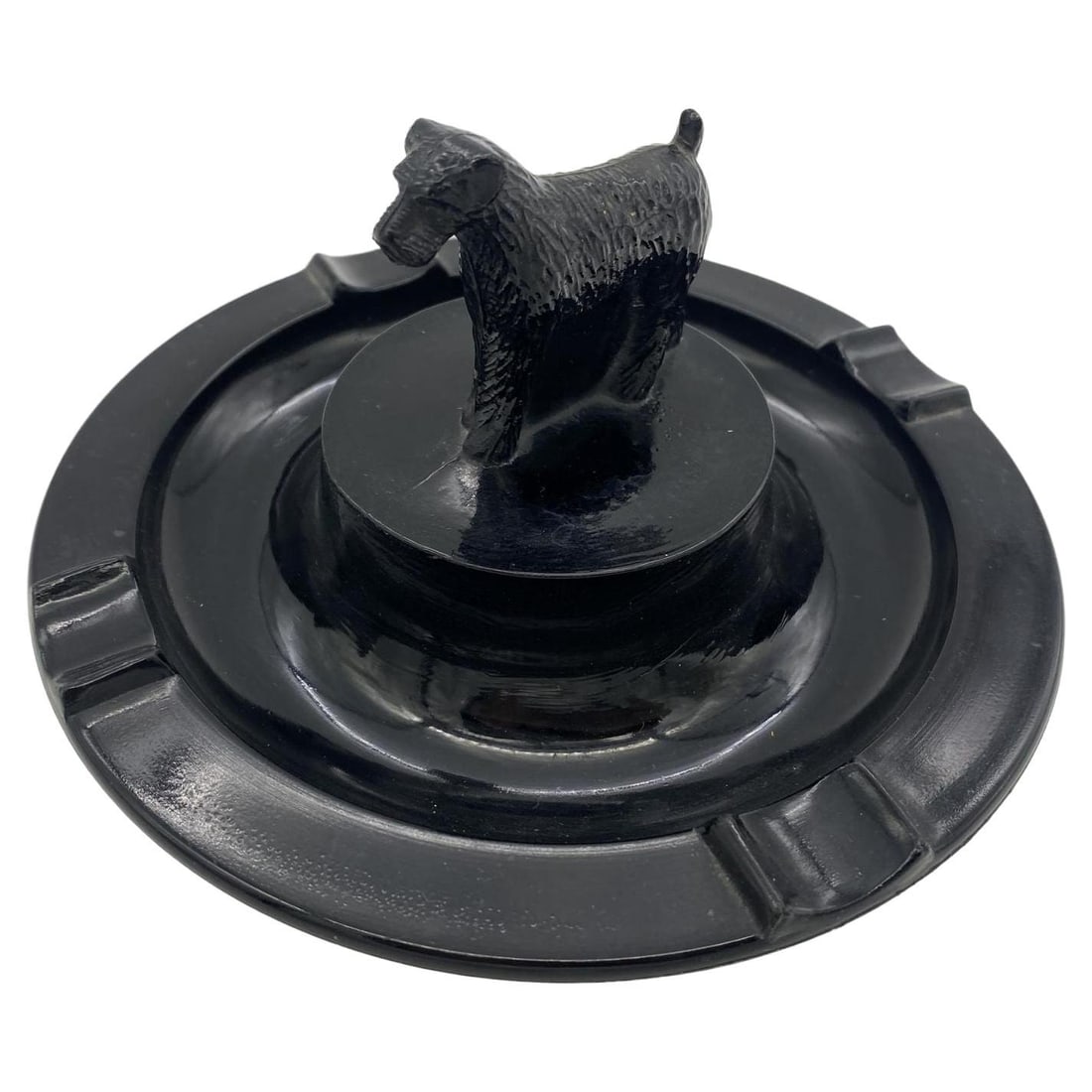 Greenburg Black Art Deco Black Glass Terrier Ashtray - 2