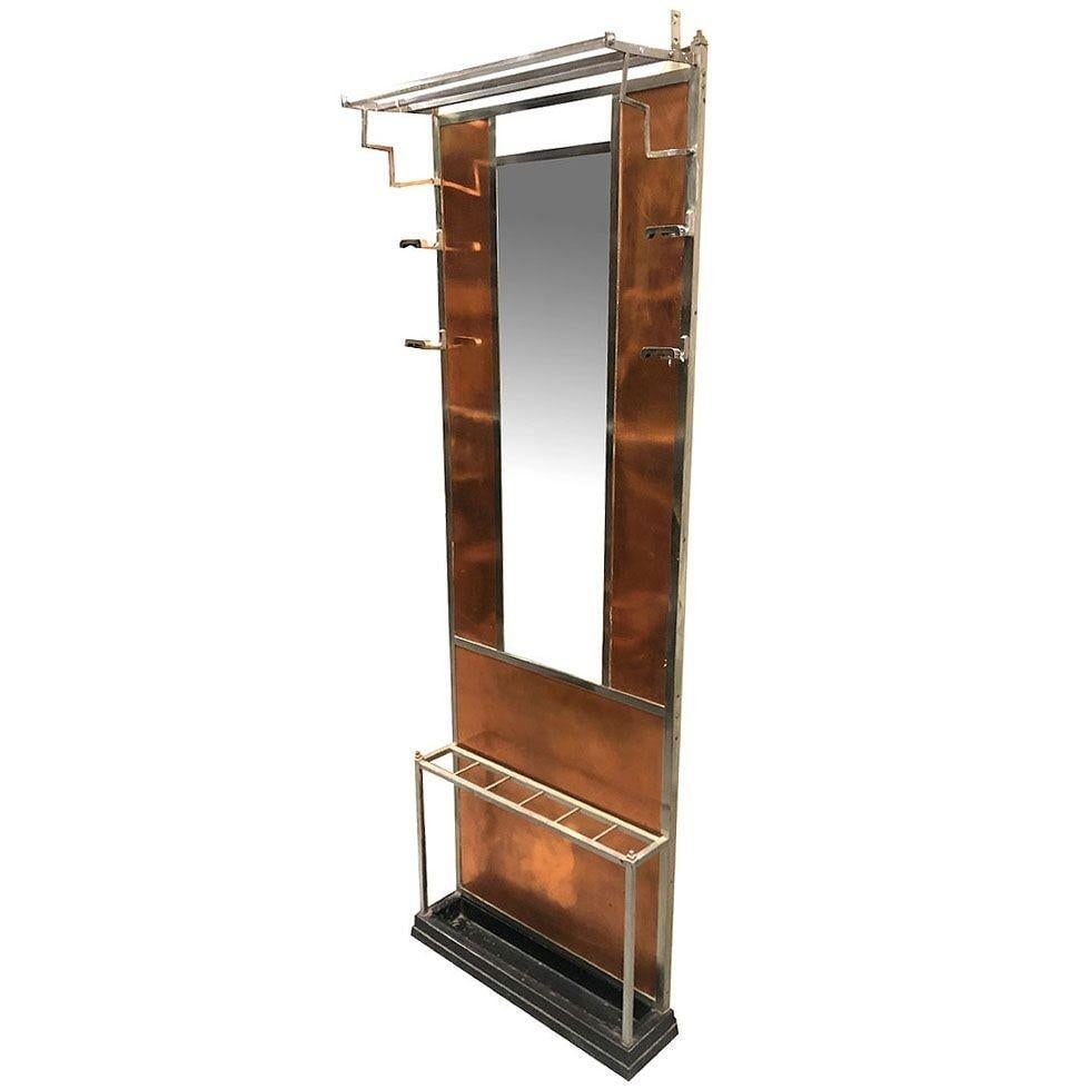 Art Deco Copper & Chrome Hall Tree w/ Vanity Mirror - 8