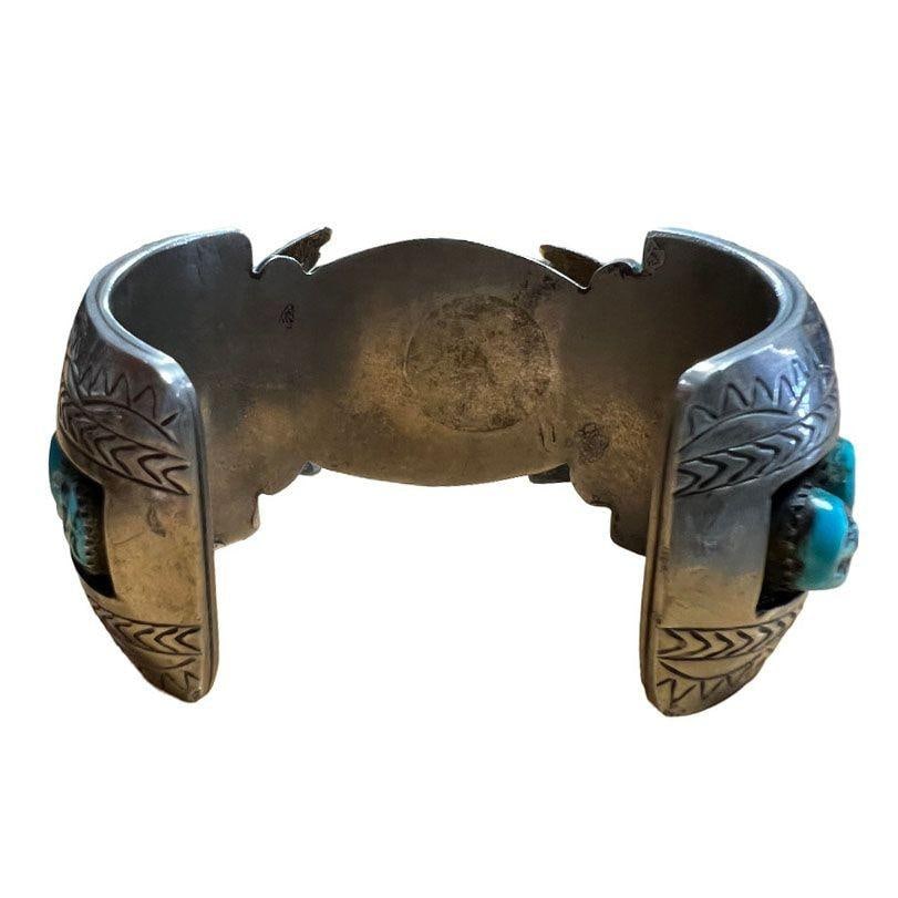 Silver Navajo Watchband Cuff w/ Bisbee Torqouise, Hyson Craig Style - 6