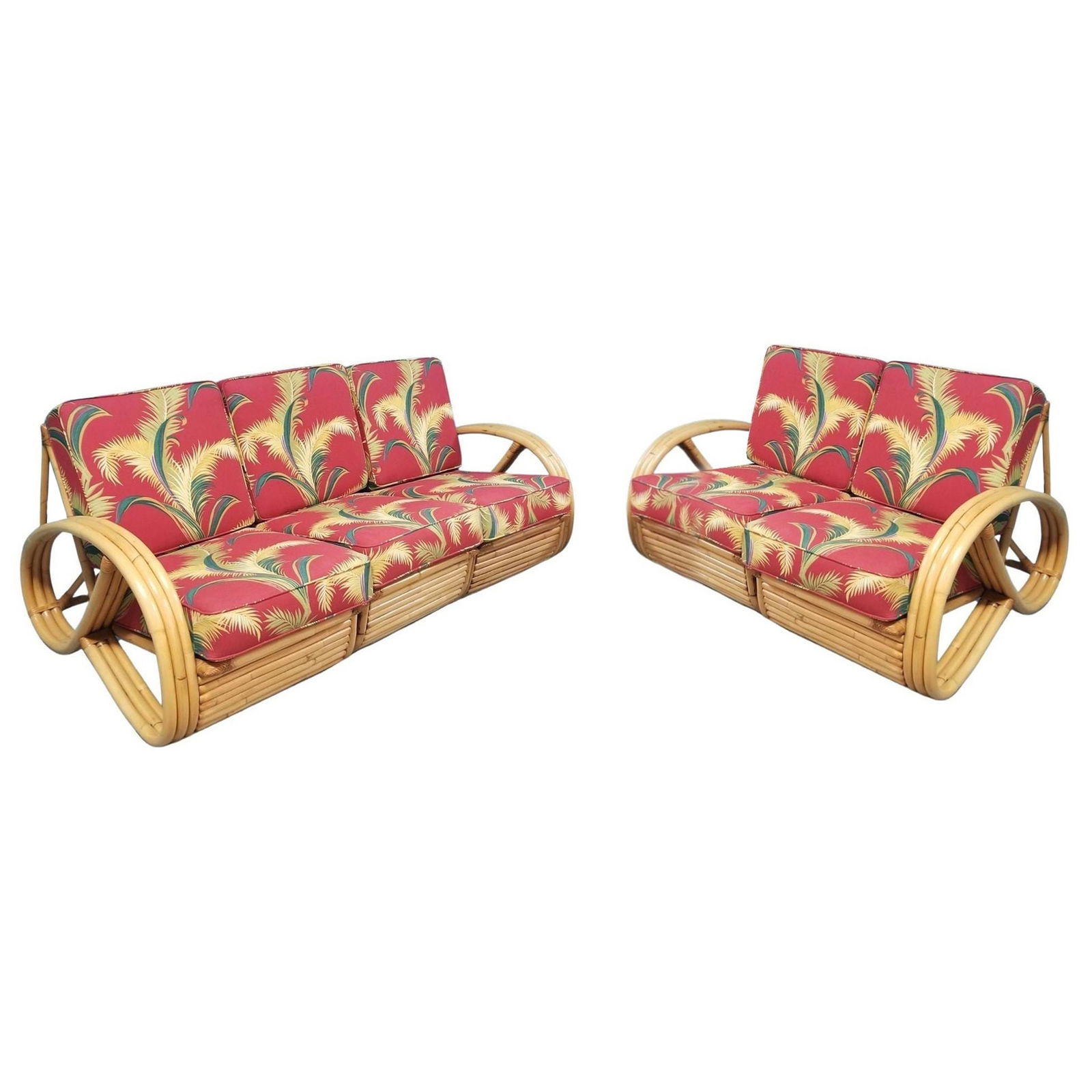 Restored Rattan 3-strand 3/4 Pretzel Arm Sofa and Settee Livingroom Set (1 of 6)