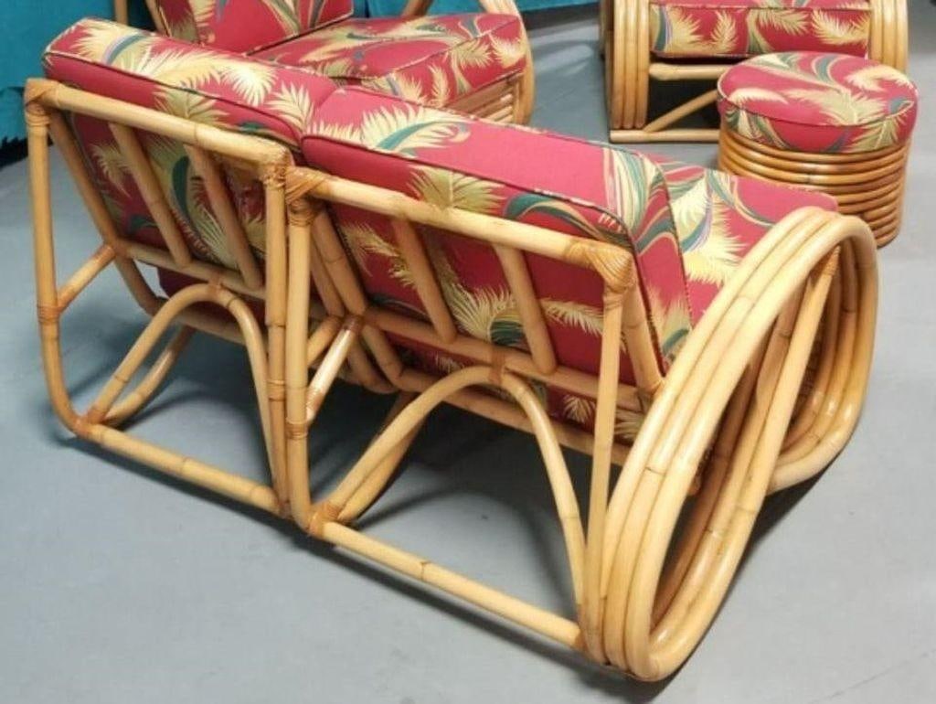 Restored Rattan 3-strand 3/4 Pretzel Arm Sofa and Settee Livingroom Set - 3