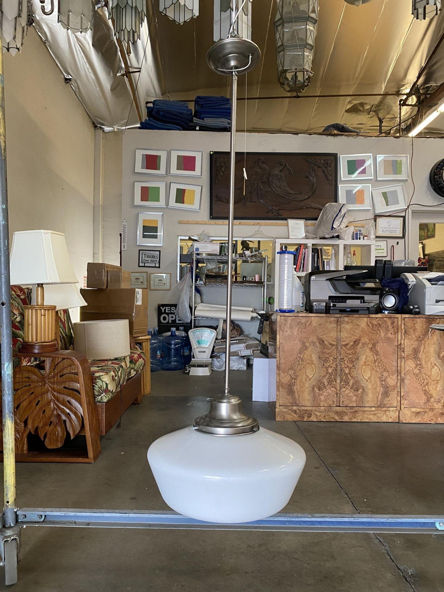 1930s Art Deco Ceiling Pendant With School House Glass Globe - 14