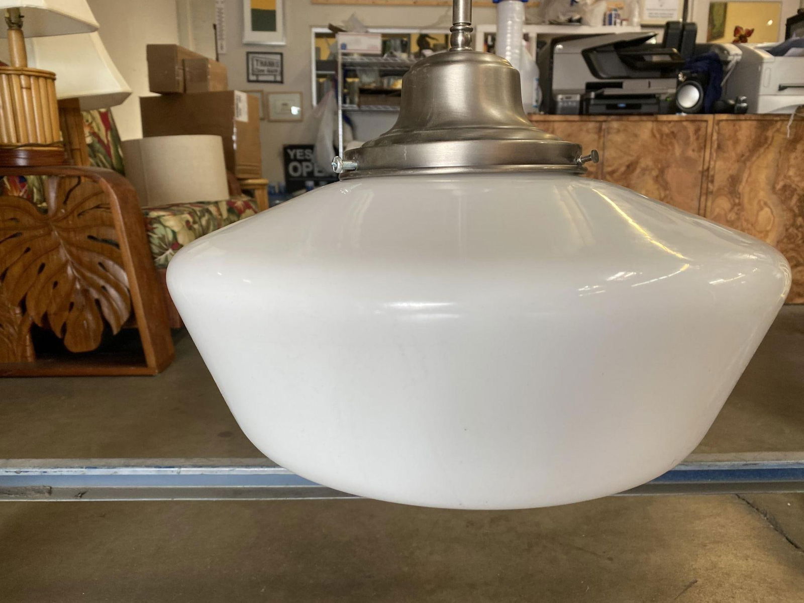 1930s Art Deco Ceiling Pendant With School House Glass Globe - 20