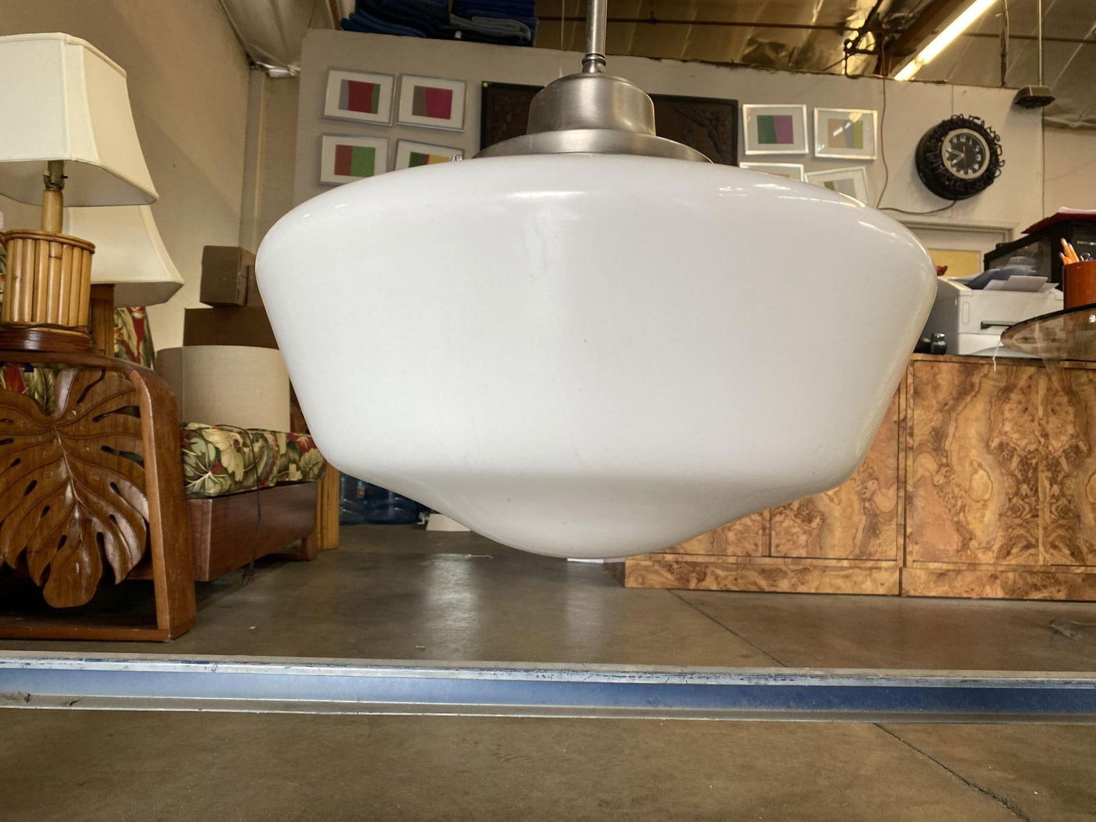 1930s Art Deco Ceiling Pendant With School House Glass Globe - 3