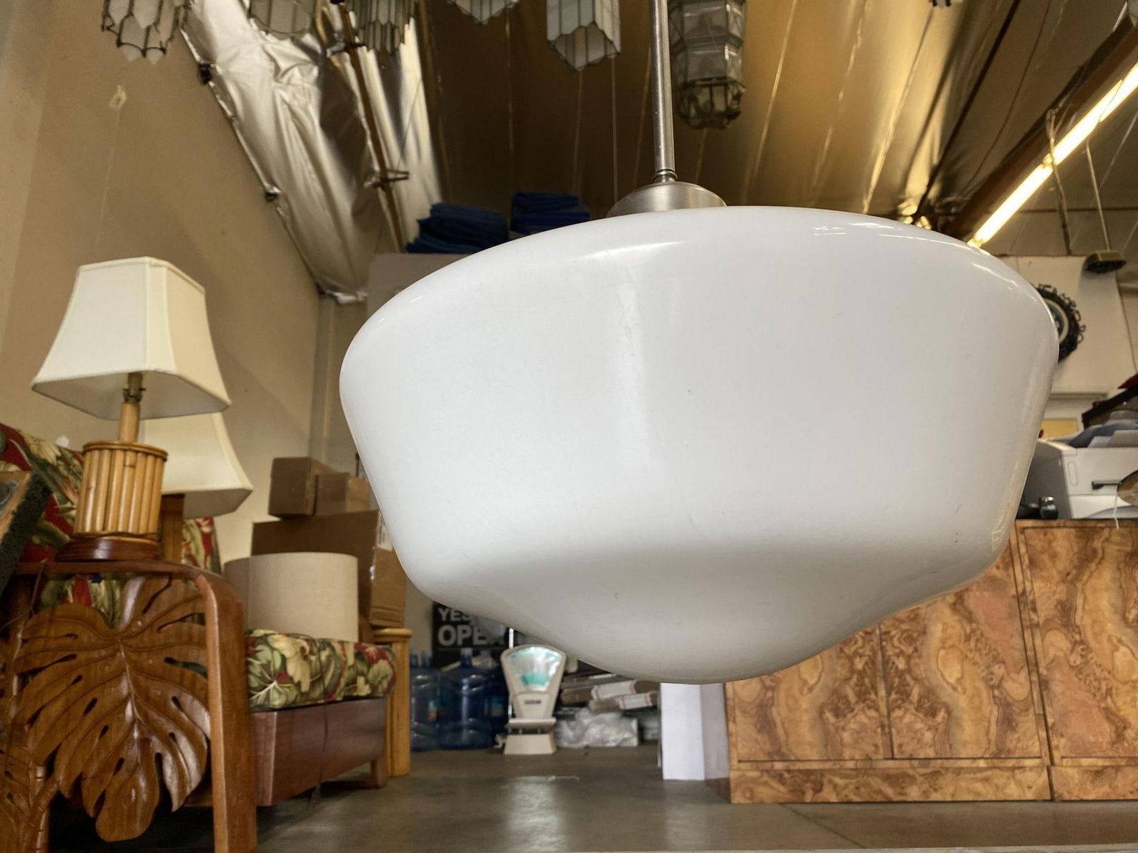 1930s Art Deco Ceiling Pendant With School House Glass Globe - 5