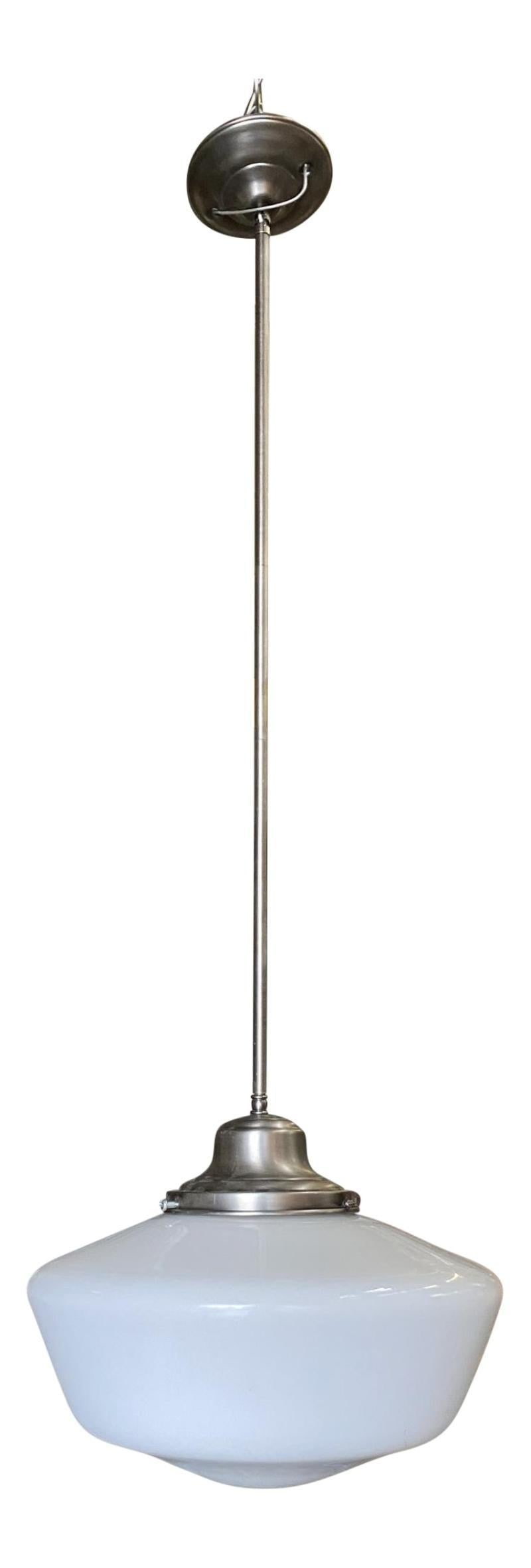 1930s Art Deco Ceiling Pendant With School House Glass Globe - 8