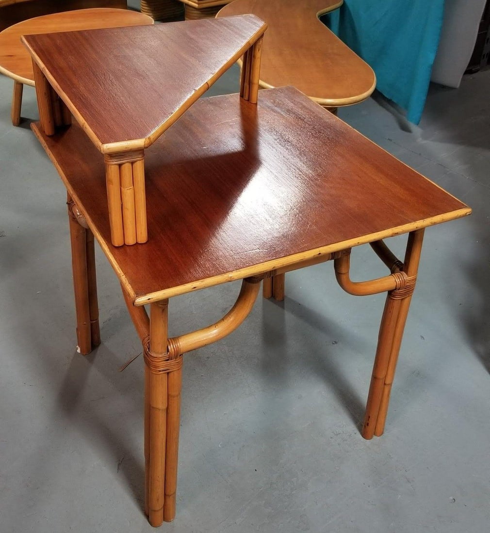 Restored Rattan 2-Tiered Corner Table or Desk - 16